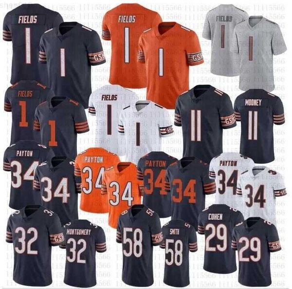 

football jerseys chicago''bears''54 brian urlacher 11 darnell mooney 34 walter payton 1 justin fields 32 david montgomer, Black;red