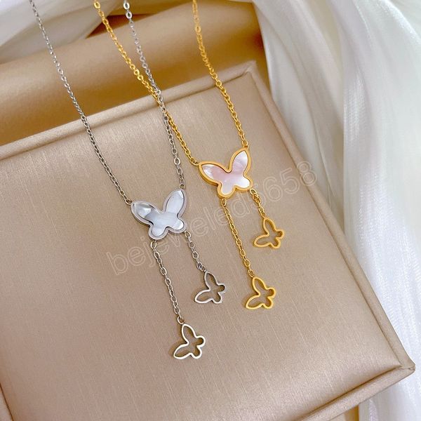 

exquisite fashion tassel shell butterfly pendant necklace for women copper micro paved butterfly jewelry birthday gift for lover, Silver