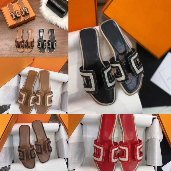 

luxury designer flat chypre slipper sandal leather soft sole trendy fashion beach personality outdoor recreation h letter drag 34-43, Black