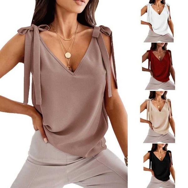 

shoulder lace up bow suspenders tanks vest womens summer retro sweet v neck top, White