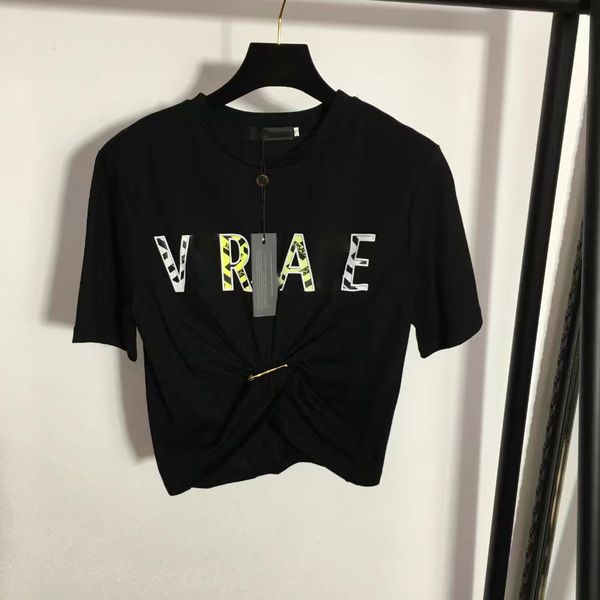 

women's plus size designers t-shirts fashion t shirts chest letter shirt color printing pin tucked waist short sleeved casual luxurys h, Black