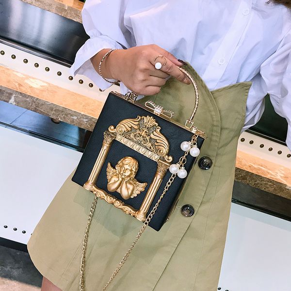 

Outlet factory women bags street trend angel carved womens chain bag sweet and lovely Pearl womenes shoulder handbag fashion messenger handbags 1008, Image colors
