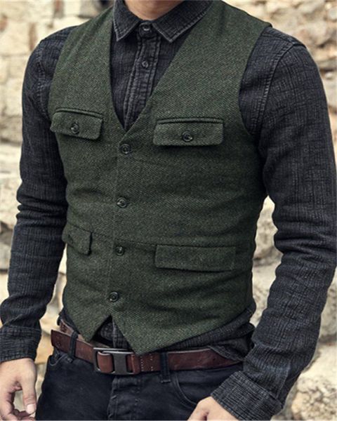 

men's vests suit vest brown burgundy herringbone wool tweed vintage steampunk waistcoat formal business for men wedding 230331, Black;white