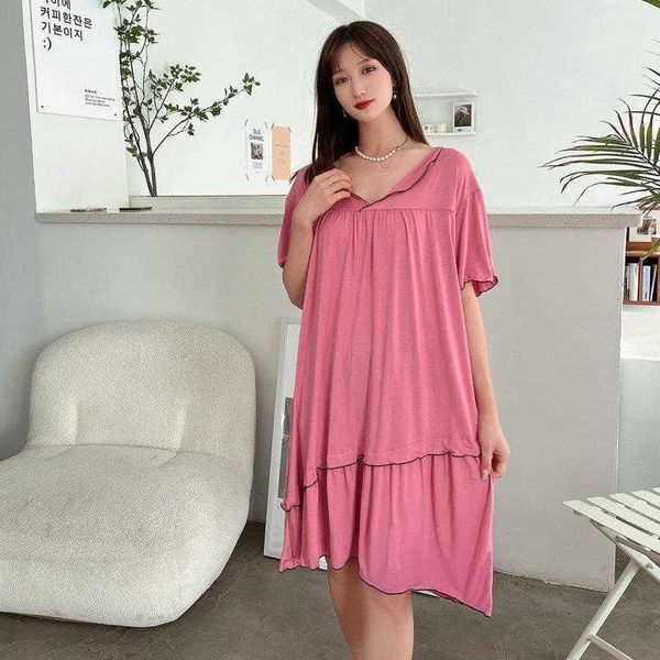 

womens short sleeved nightdress summer modal loose pajamas home skirt stitching