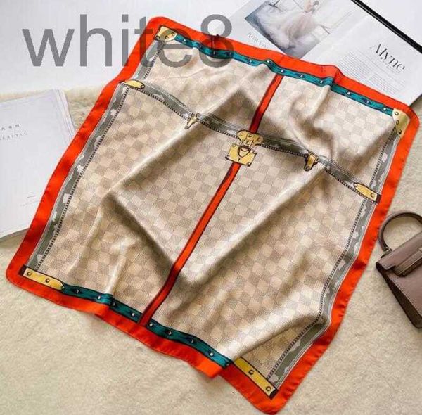 

scarves designer70-70cm designer print floral silk scarf headband for women fashion long handle bag letter shoulder tote luggage ribbon head, Blue;gray