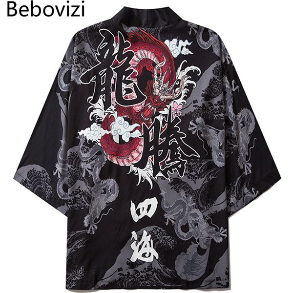 

ethnic clothing bebovizi dragon print yukata men women fashion cardigan loose blouse haori obi asian clothes harajuku japanese cosplay kimon, Red
