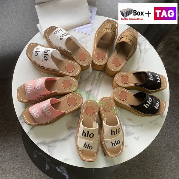 

paris with box womens slippers woody espadrille mule fashion platform sandals designer scuffs women casual shoes size 34-42, Black