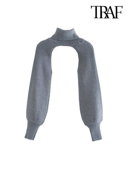 

traf women fashion arm warmers knitted sweater vintage turtleneck long sleeve female pullovers chic p230331, Black