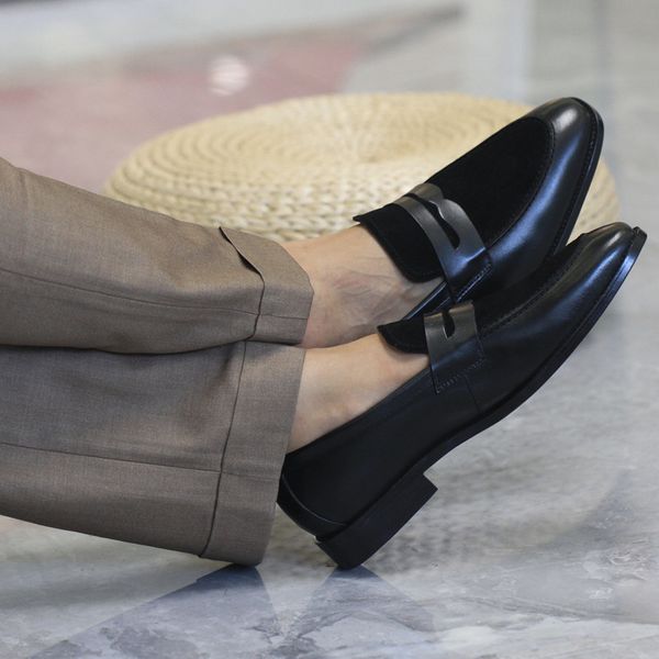 

spring loafers men genuine leather lazy flats vintage peans shoes handmade cow gentlemen driving boats casual shoes, Black