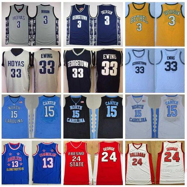 

university 3 georgetown hoyas allen iverson jersey patrick ewing uniform 33 vince carter paul george wilt chamberlain 13 college basketball, Black