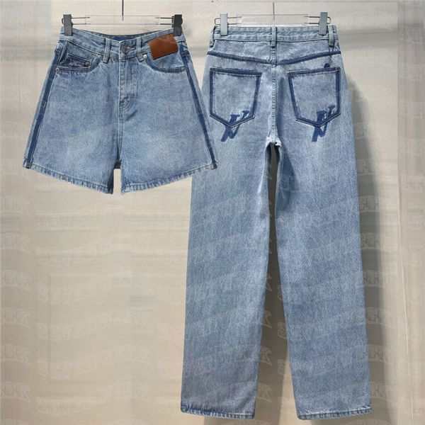 

designer womens jeans shorts pants back letter printed trousers fashion hiphop denim short spring summer long pant, Blue