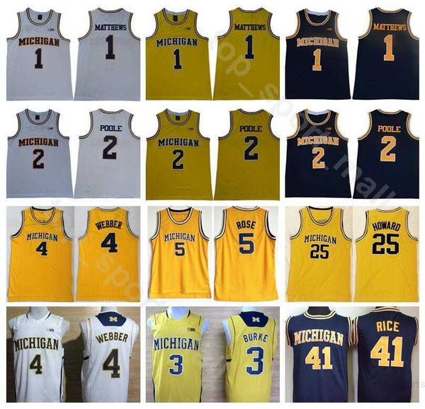

michigan wolverines college 1 charles matthews jerseys men 2 jorda poole 5 jalen rose 25 juwan howard chris webber 4 basketball blue white, Black