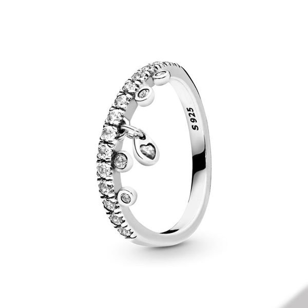 

cz diamond dangle ring for pandora authentic sterling silver wedding designer rings jewelry set for women girlfriend gift love hearts ring w, Slivery;golden