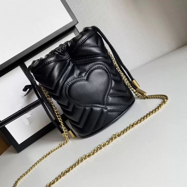 

fashion marmont bag love heart bucket bag wave pattern satchel shoulder bag chain handbags crossbody purse lady leather classic style tote b, Black;red