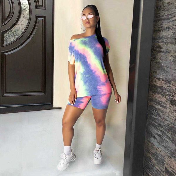 

women clothing pants multi color tie dye contrast loose two piece suit, White