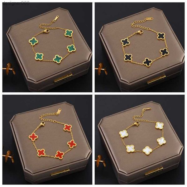 

charm bracelets classic design colorful clover bracelet 18k gold stainless steel jewelry for women gift, Black