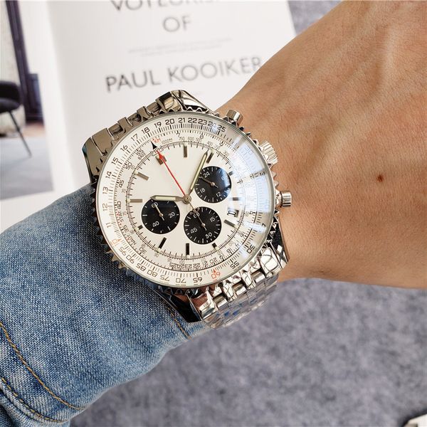 

wristwatches for men 2023 new mens watches diameter all dial work quartz watch navitimer 1884 luxury brand chronograph clock steel belt men, Slivery;brown