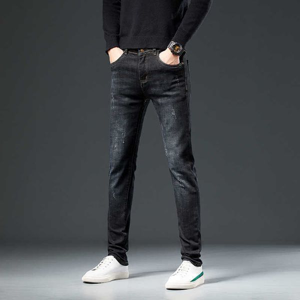 

denim high-end men's light luxury fashion versatile micro elastic pants blue waist youth casual