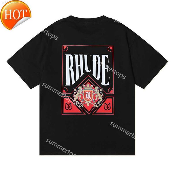 

rhude men's t-shirts designer oversized shirts card print luxury brand fashion shirt for men casual mens short sleeve tees cotton t3102, Black