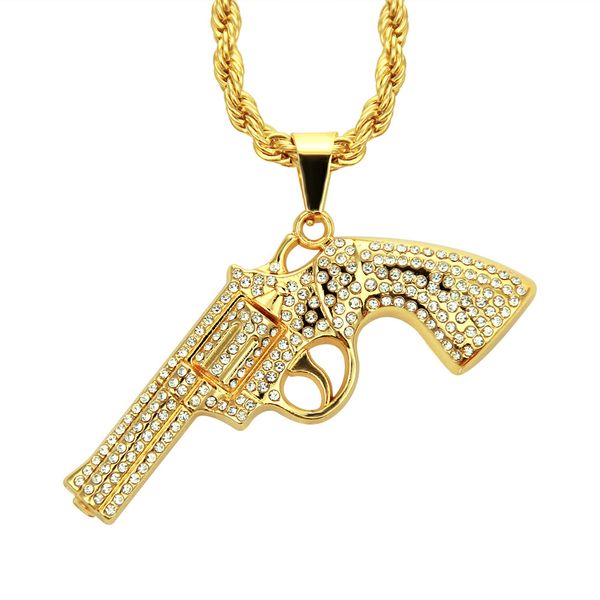

creative hip-hop men's diamond pistol pendant necklaces link chain alloy necklace jewelry gift in bulk, Silver