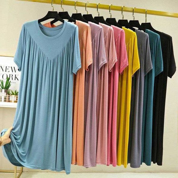 

summer plus sized size casual short sleeve dress home pajamas loose slim fit half v