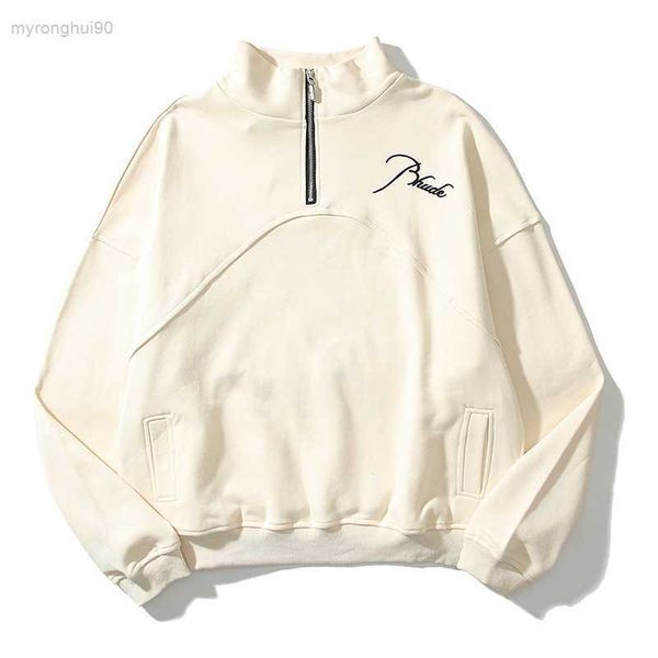 

men's hoodies & rh winter high stand half zip embroidery panel polo m7iy, Black