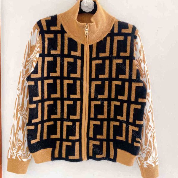 

21ss designer mohair knits sweater jacket women long sleeve jackets ffen brand letter zipper hoodies 4 colors winter womens casual clothing, White;black