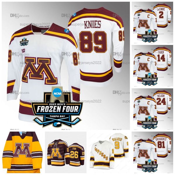 

minnesota golden gophers matthew knies 2023 ncaa frozen four college ncaa hockey jersey 14 brock faber carl fish jackson lacombe jaxon nelso, Black;red