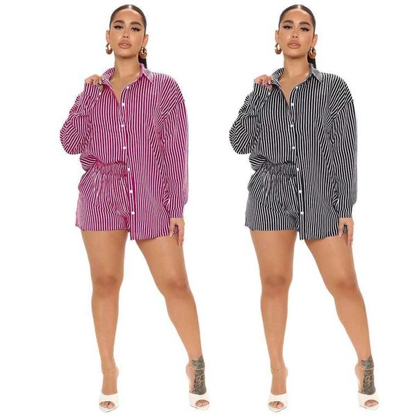 

womens fashion pants loose striped shirt dungarees two piece suit, White