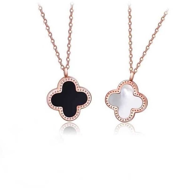 

clover necklace designer four leaf clover pendant korean version simple double-sided clover women's 18k rose gold titanium steel non fa, Silver
