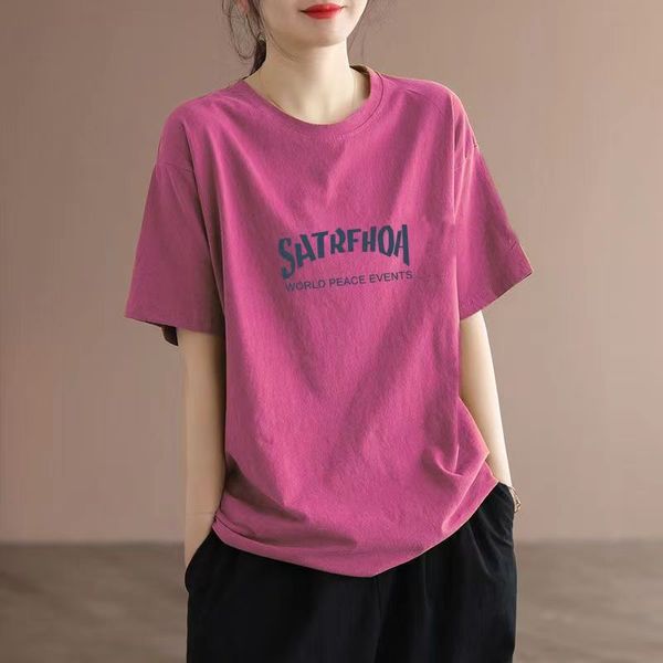 

summer women's cotton t-shirt simple casual versatile round neck loose top, White;black