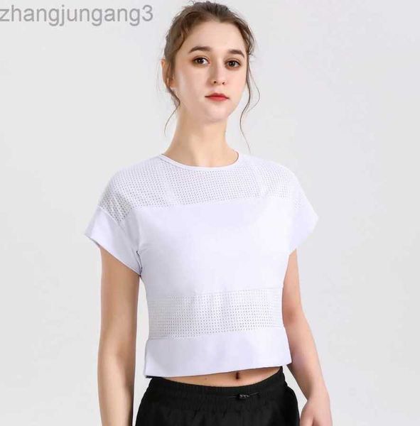 

23sss alos yoga t shirt suit summer sports fitness woven breathable short sleeve slim yoga top, White