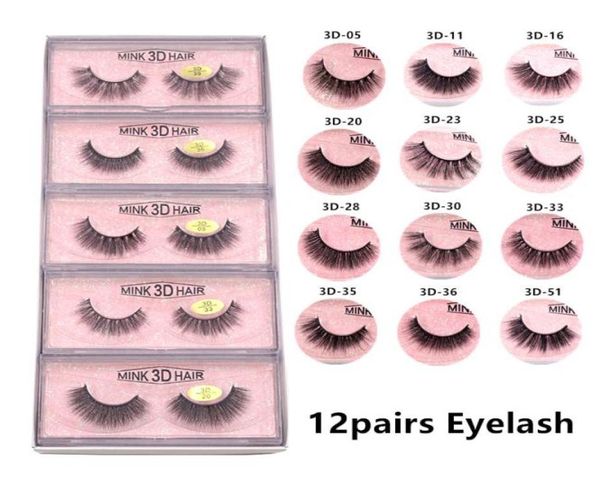 

new 12styles 3d mink false eyelash natural long makeup lash extension in bulk with pink background ship6478643