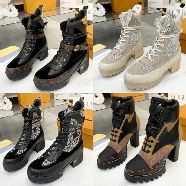 

laureate platform boots designer women flamingos love arrow medal martin boot winter genuine leather coarse high heel shoes luxury desert ch, Black