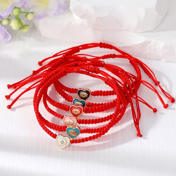 

heart evil eye eyelash bracelet women handmade red rope chain lucky eyes beads bracelets girl party jewelry gift couple, Golden;silver