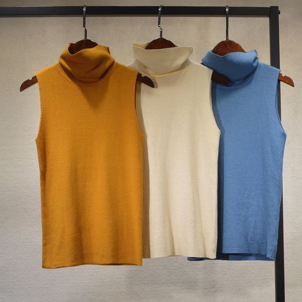 

women's t shirt elegant streetwear turtleneck sleeveless sweater summer autumn slim stretchable solid color basic pullover jumper 23033, White