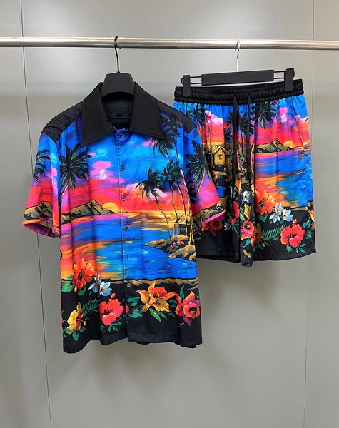 

2023 men's printed shirt set tracksuits low profile luxury quality design spring/summer new twill silk short sleeve set, Gray