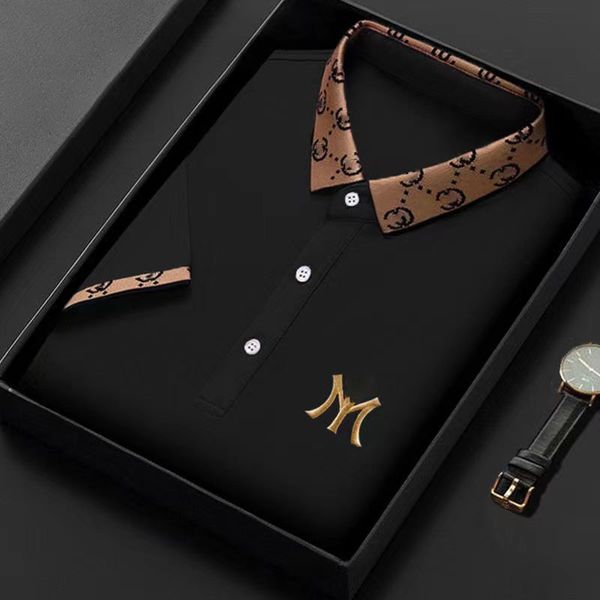 

wholesale 2023 autumn and winter men's polos 100% cotton polo shirt long sleeve tee embroidered fall business casual lapel fashion soft, Black;brown