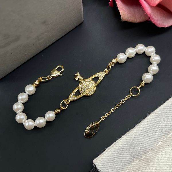 

designer charm bracelets letter vivian chokers luxury women fashion jewelry metal pearl bracelet cjeweler westwood bjbnj, Golden;silver