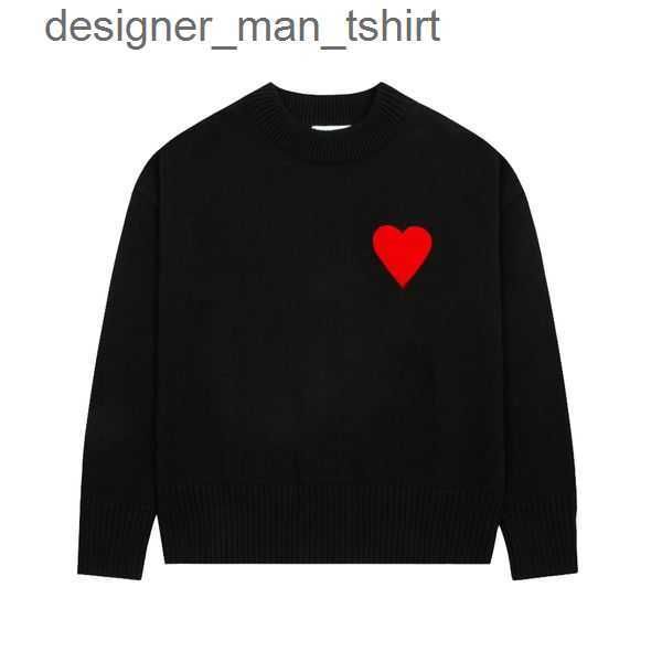 

amis paris fashion mens designer amies knitted sweater embroidered red heart solid color big love round neck short sleeve a t-shirt for men, White;black