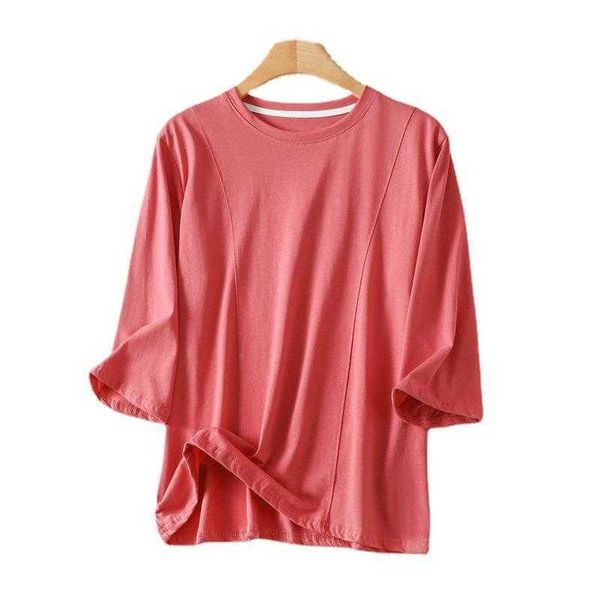 

cotton large size womens blouses white 3 4 sleeve loose summer solid color base