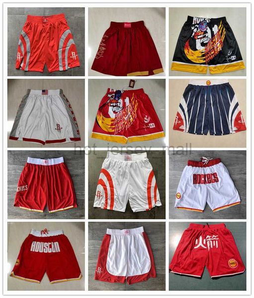 

houston''rockets''men retro basketball shorts pocket size s-2xl, Black