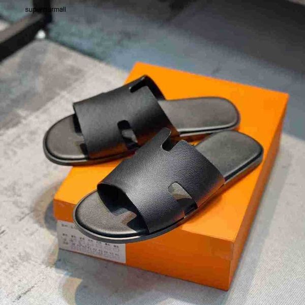 

men slippers designer leather sandals izmir flip flop oran heritage calfskin sandals summer lazy large beach casual slides iks6, Black