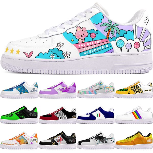 

DIY shoes winter Glossy autumn mens Leisure shoes one for men women platform casual sneakers Classic cartoon graffiti trainers comfortable sports 87667