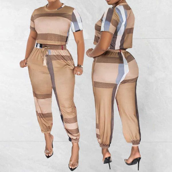 

two piece pants designer sweater burb fashion ladies casual long sleeve t shirt plaid loose trousers oversize pullover casual pants two piec, White