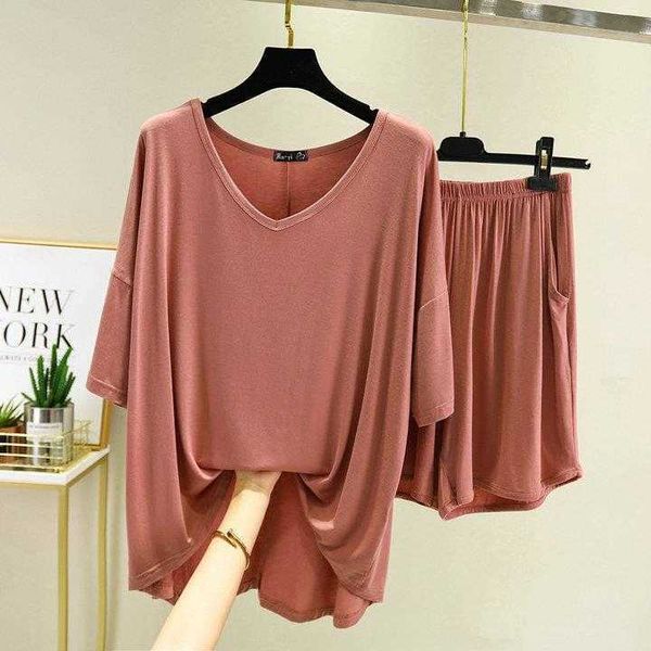 

summer thin modal large v neck loose fitting plus size batwing sleeve shorts