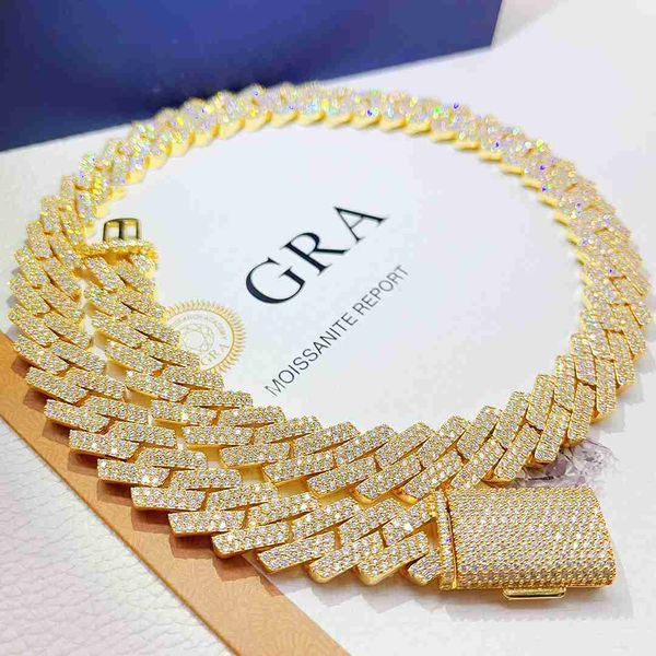 

iced out necklace 15mm hip hop jewelry moissanite vvs moissanite diamond 925 silver cuban link chain