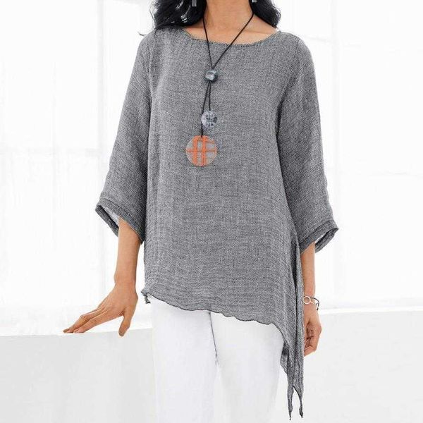 

womens shirt solid color casual asymmetric linen panelled t, White