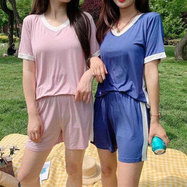 

summer plus size womens clothes plump girls contrast color binding v neck short