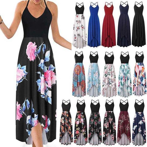 

summer v neck strap sleeveless dress backless color block printed, Black;gray
